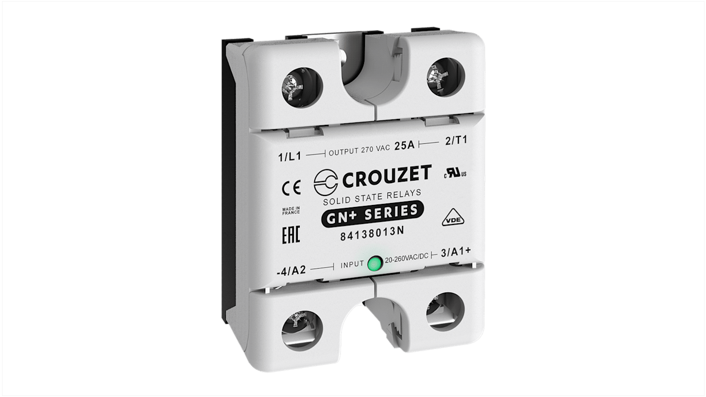 Crouzet GN+ Series Solid State Relay, 25 A Load, Panel Mount, 270 V ac Load, 260 V ac Control