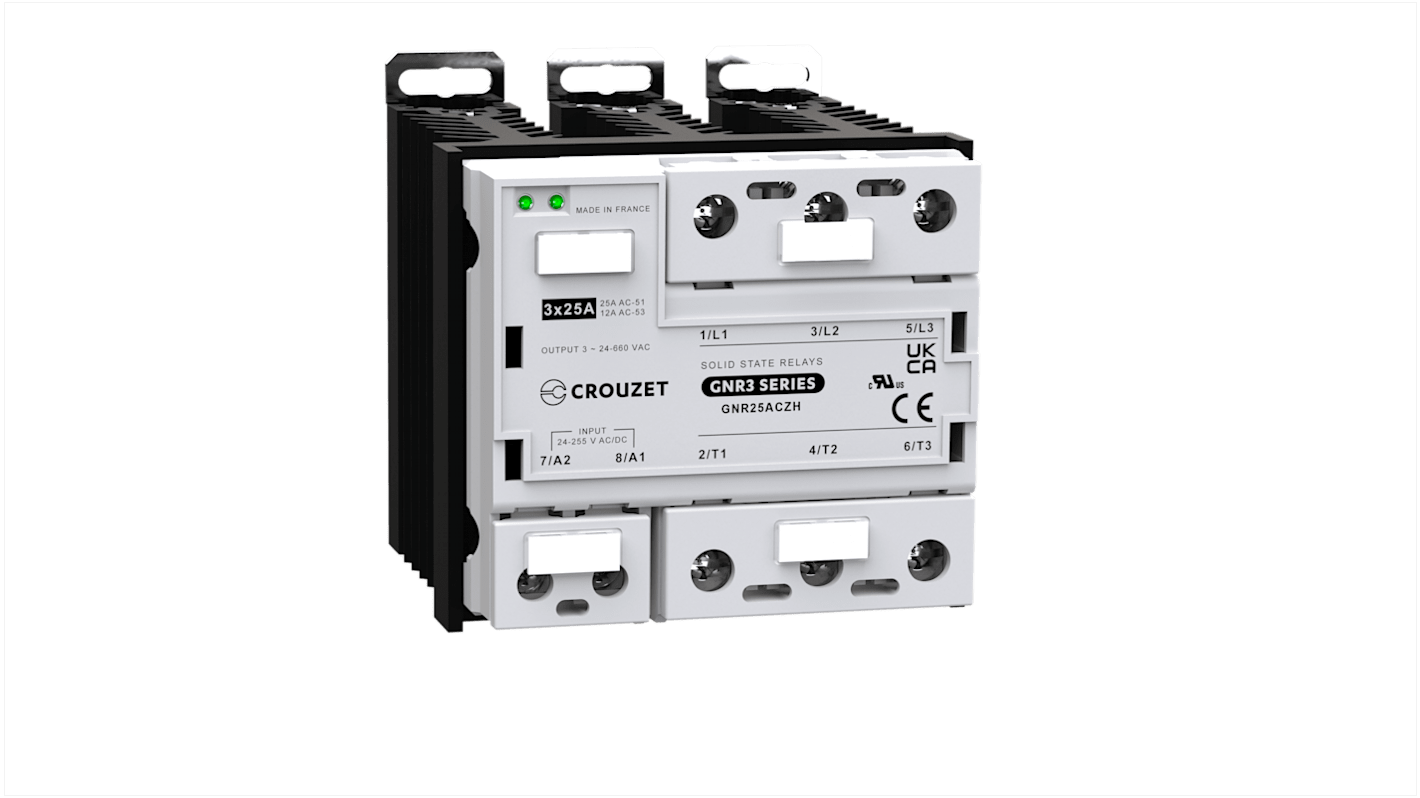 Crouzet GNR3 Series Solid State Relay, 25 A Load, DIN Rail Mount, 660 V ac Load, 255 V ac/dc Control