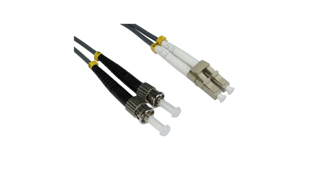 RS PRO LC to ST Duplex Multi Mode OM1 Fibre Optic Cable, 3mm, Grey, 15m