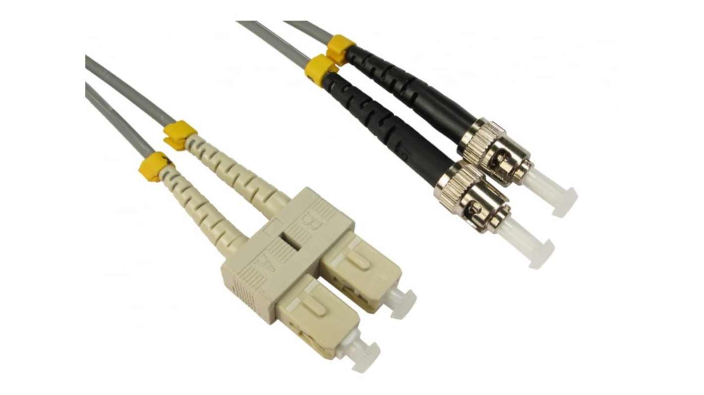 RS PRO ST to SC Duplex Multi Mode OM1 Fibre Optic Cable, 3mm, Grey, 5m