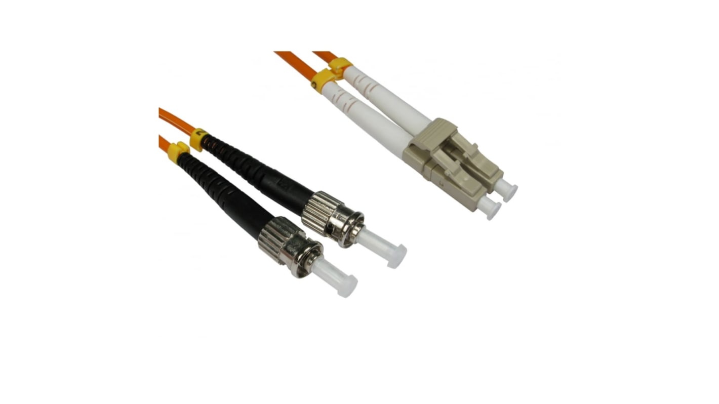 RS PRO LC to ST Duplex Multi Mode OM2 Fibre Optic Cable, 3mm, Orange, 500mm