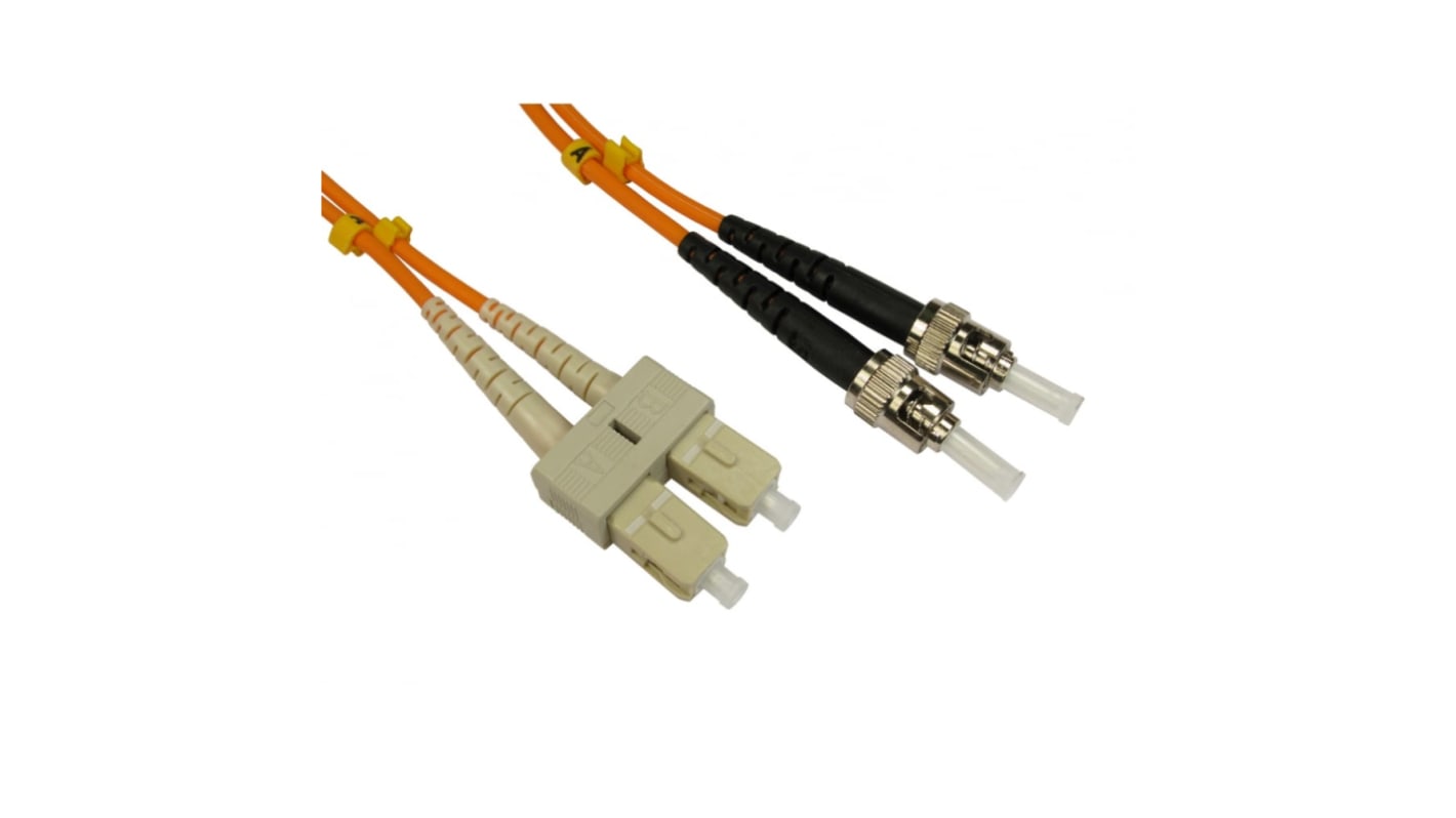 RS PRO ST to SC Duplex Multi Mode OM2 Fibre Optic Cable, 3mm, Orange, 500mm