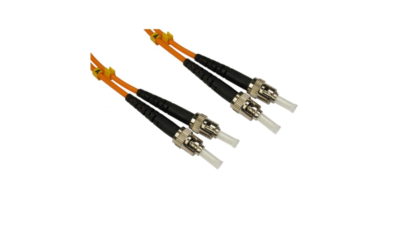 RS PRO ST to ST Duplex Multi Mode OM2 Fibre Optic Cable, 3mm, Orange, 500mm