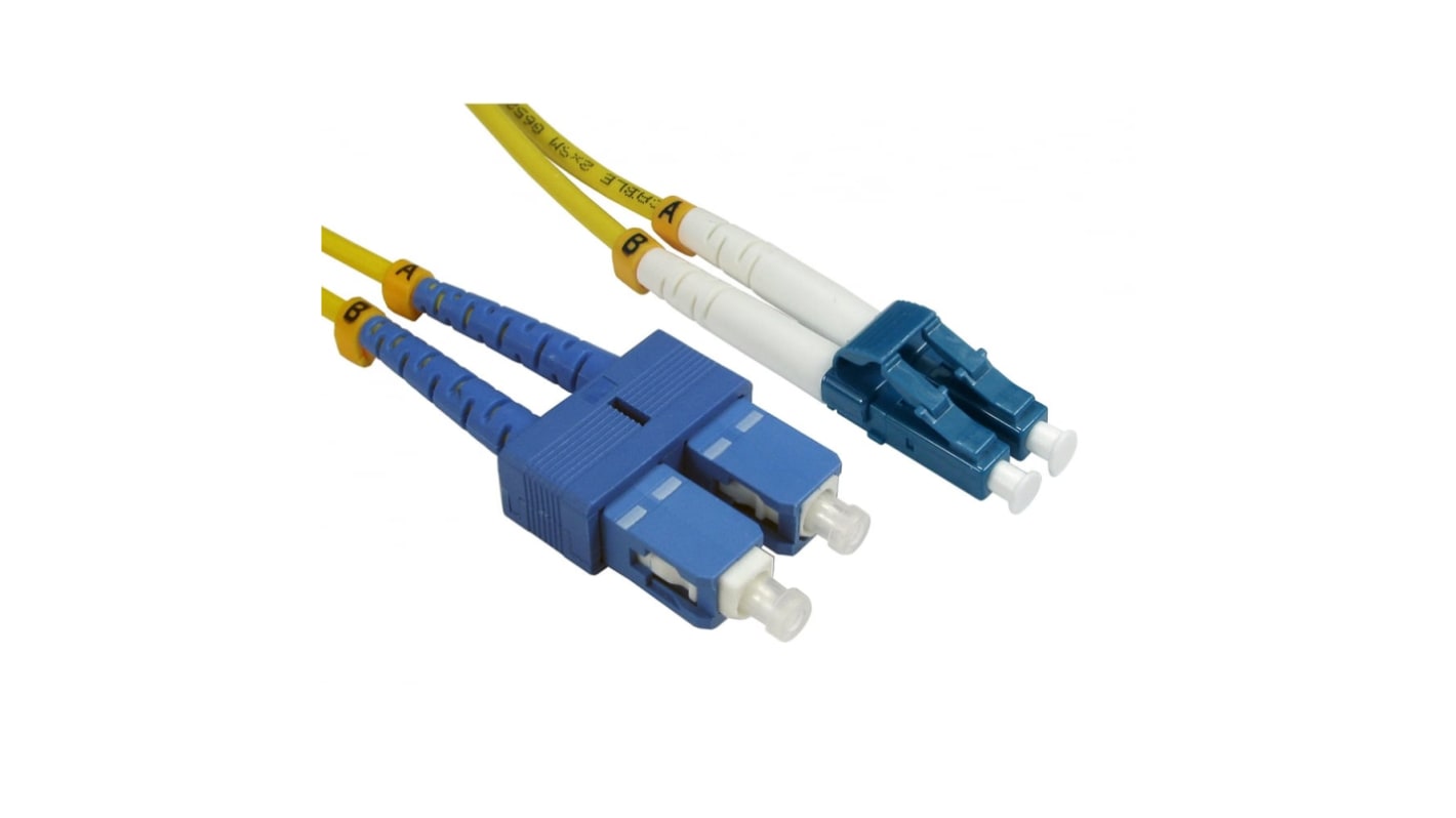 RS PRO LC to SC Duplex Single Mode OS2 Fibre Optic Cable, 3mm, Yellow, 3m