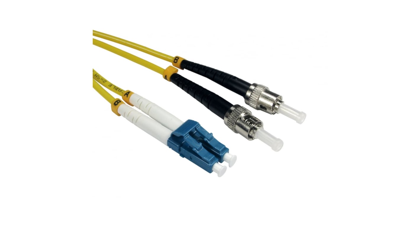 RS PRO LC to ST Duplex Single Mode OS2 Fibre Optic Cable, 3mm, Yellow, 2m