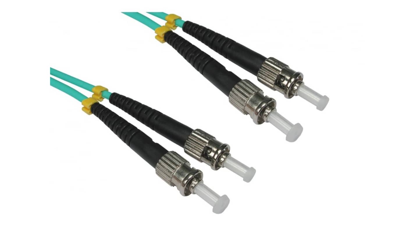 RS PRO ST to ST Duplex Multi Mode OM3 Fibre Optic Cable, 3mm, Light Blue, 3m