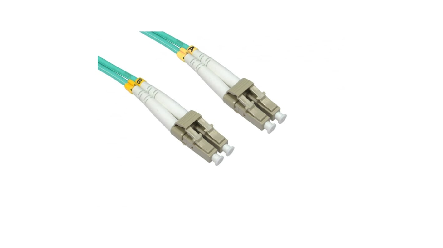 RS PRO LC to LC Duplex Multi Mode OM4 Fibre Optic Cable, 3mm, Light Blue, 30m