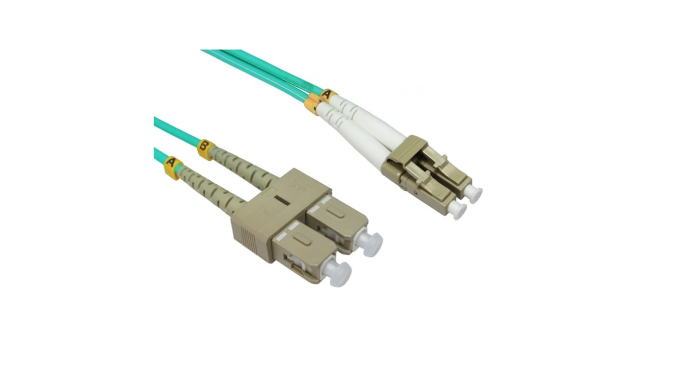 RS PRO LC to SC Duplex Multi Mode OM4 Fibre Optic Cable, 3mm, Light Blue, 3m