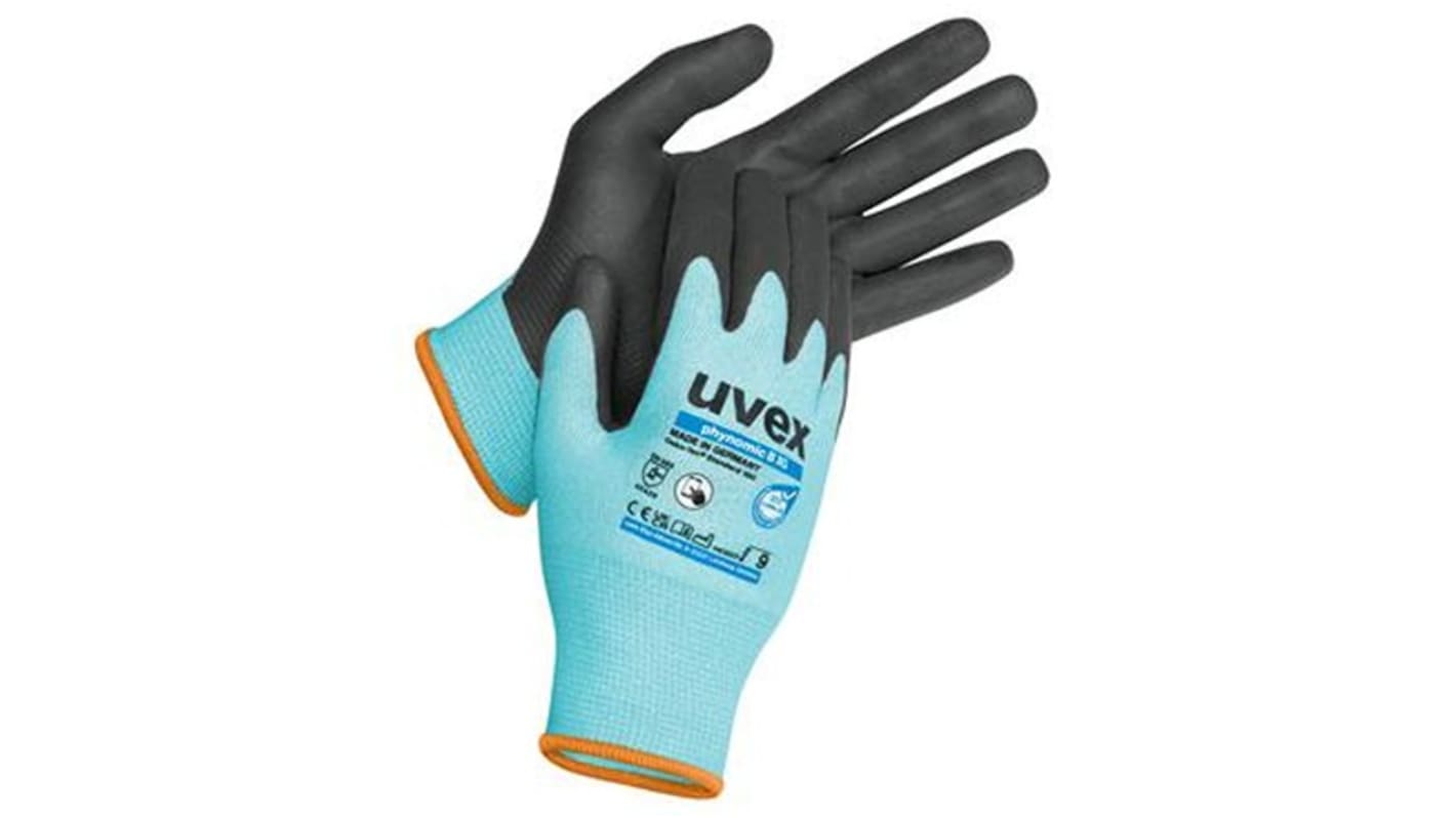 uvex Phynomic B XG Blue Fibreglass, HPPE, Polyamide Abrasion Resistant Work Gloves, Size 11, Aqua Polymer Coating