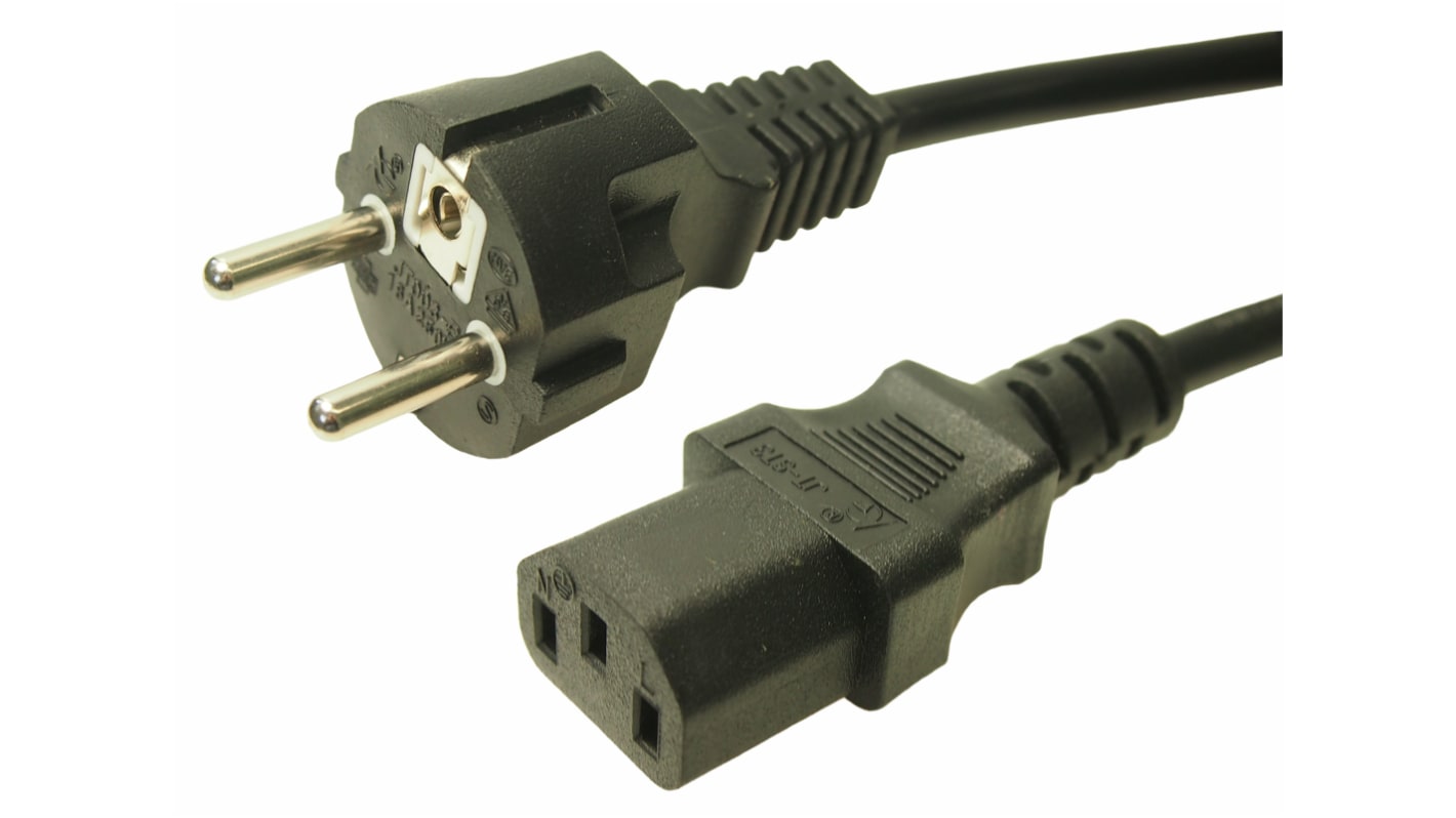 RS PRO Power Cable Assembly, A CEE 7/7 / Stecker gerade, B IEC C13 / Stecker gerade, 10 A, 1m Schwarz,  250 V