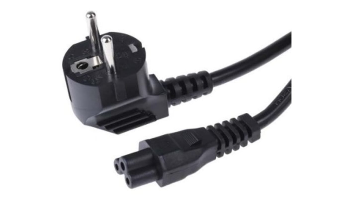 RS PRO Power Cable Assembly, 2m Sort, 2,5 A, CEE 7/7 til IEC C5, 250 V 0,75 mm2