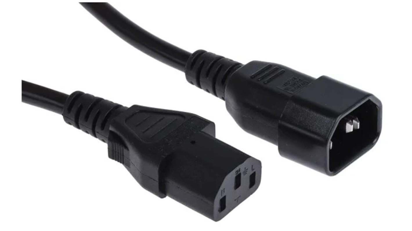 RS PRO Straight IEC C13 Socket to Straight IEC C14 Plug Power Cable Assembly, 2m
