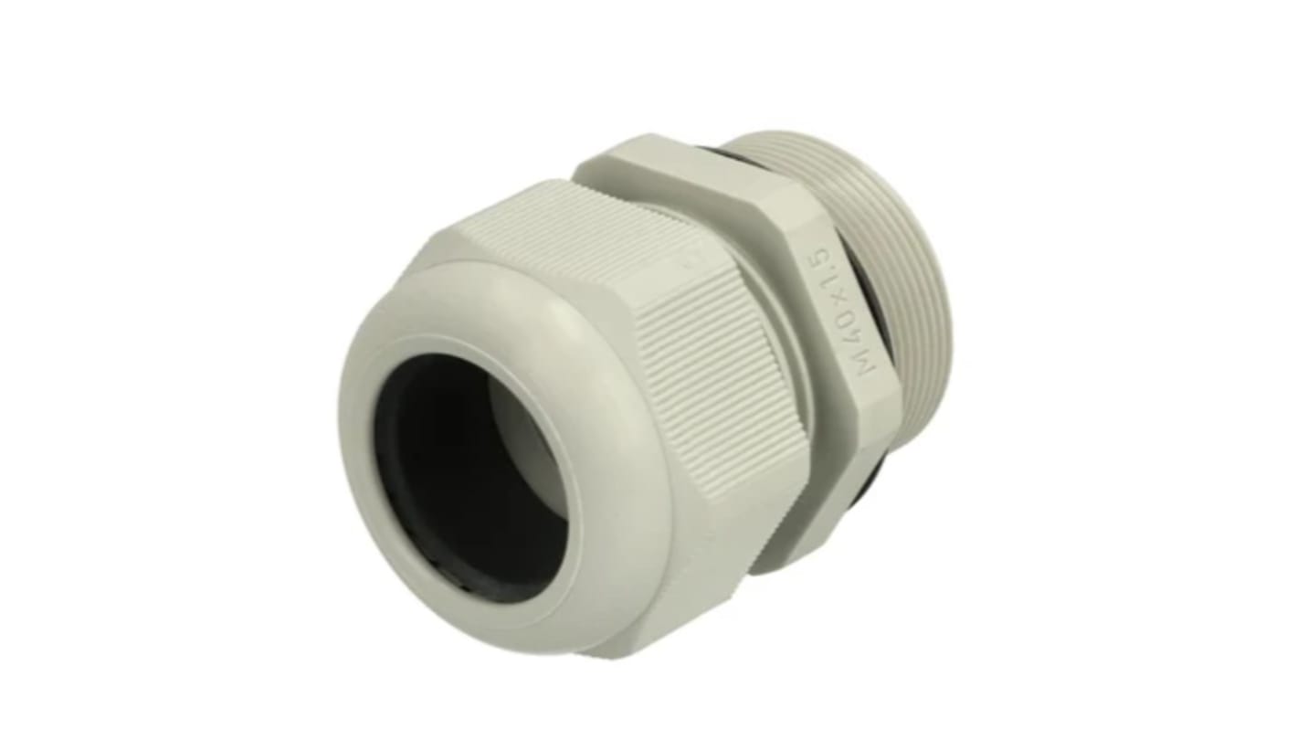 Fibox GPA Series Light Grey Polyamide Cable Gland, M40 Thread, 19mm min., 28mm max., IP68