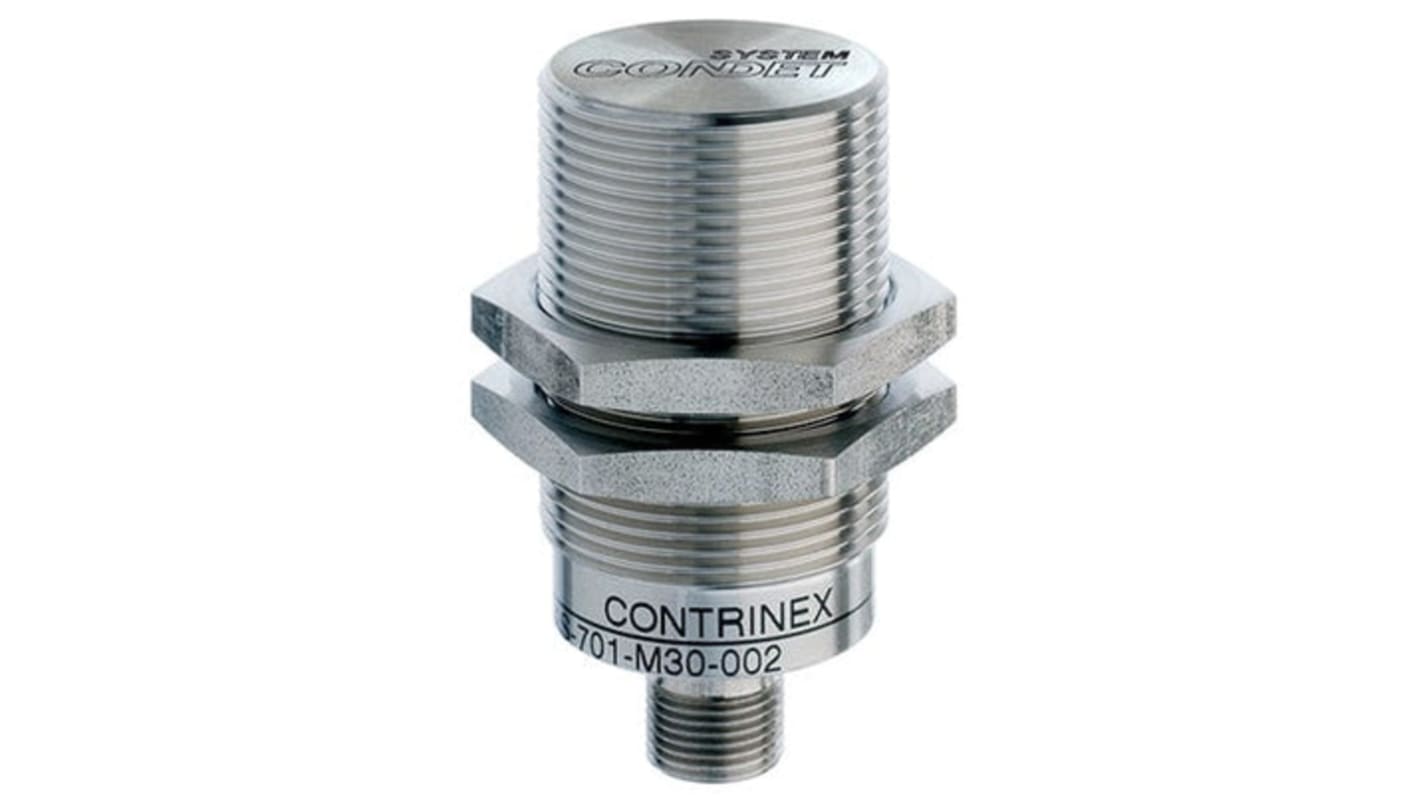 Contrinex from Molex 120253 Series Inductive Barrel-Style Proximity Sensor, M30 x 1.5, 20 mm Detection, PNP Output,