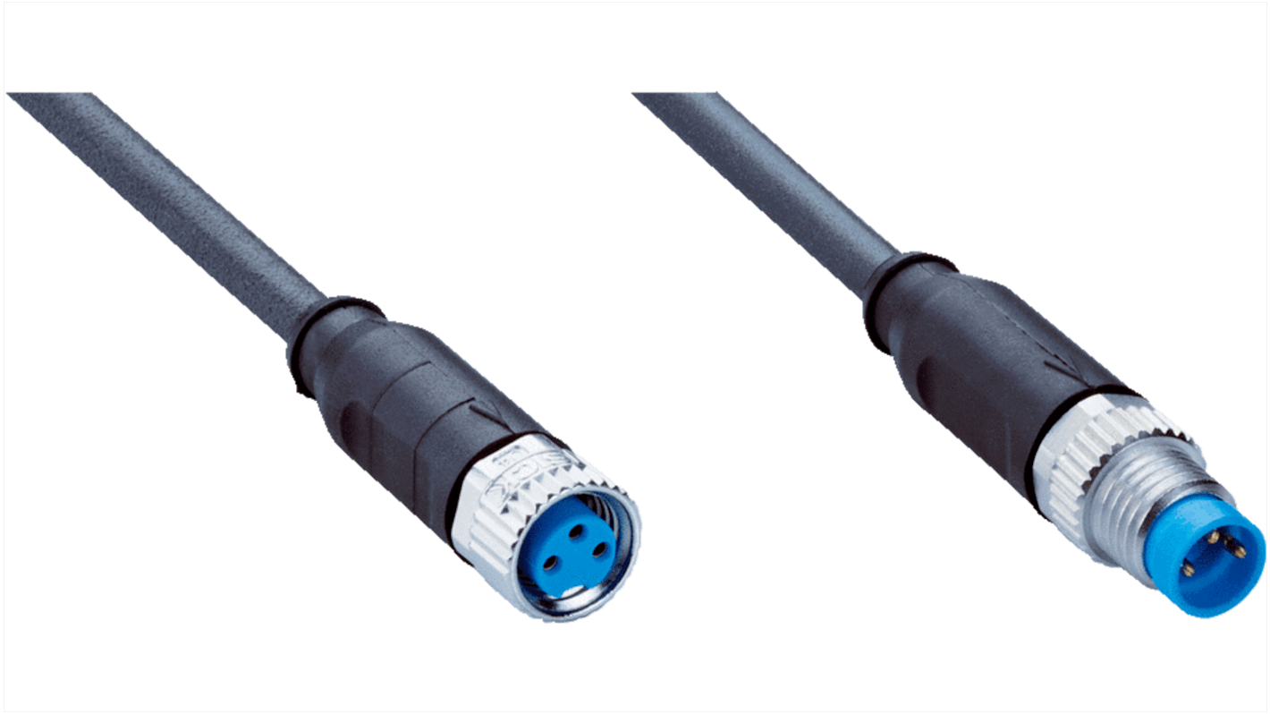 Sick Straight Female 3 way M8 to Straight Male 3 way M8 Connector & Cable, 150mm