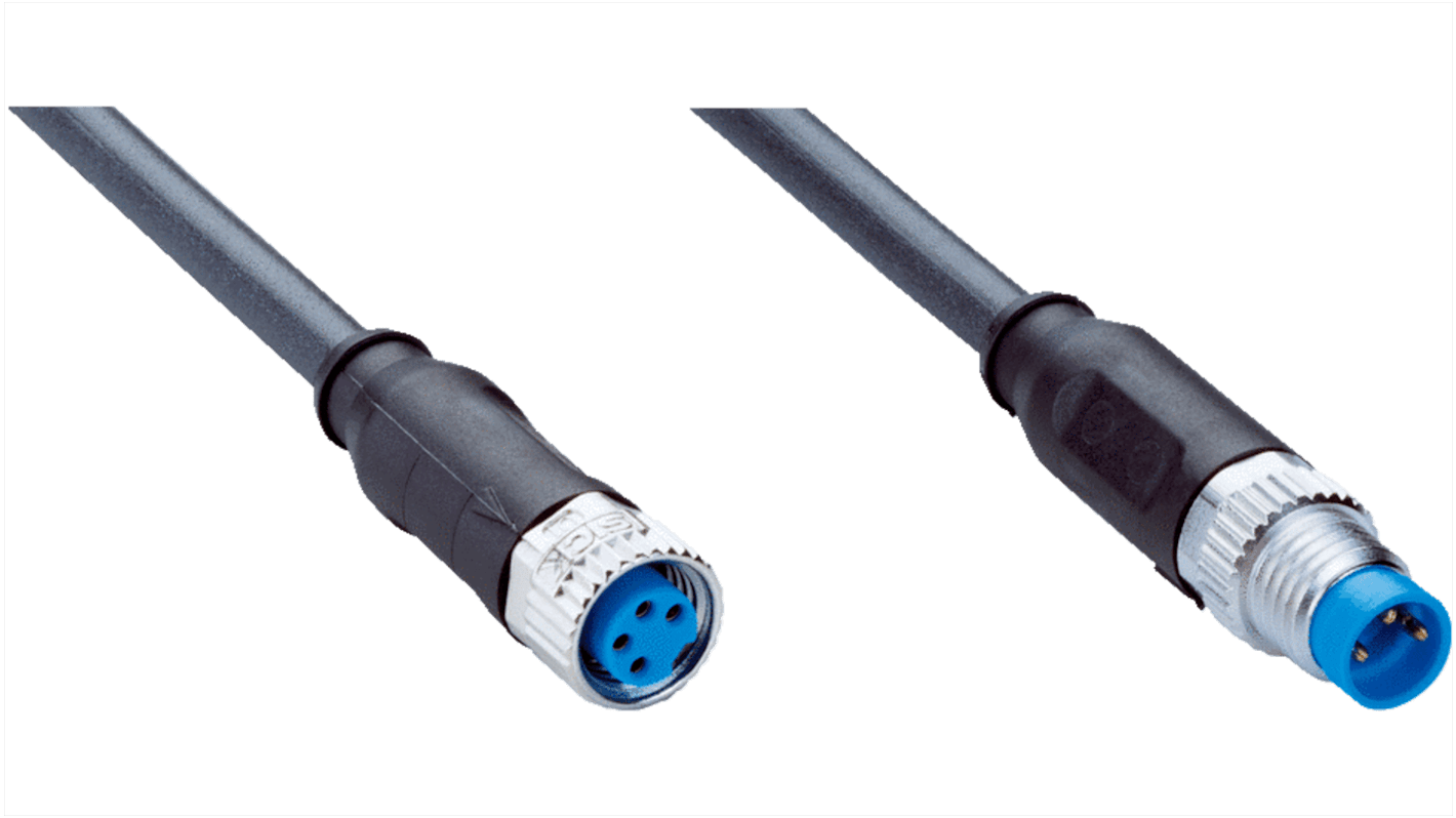 Sick Straight Female 4 way M8 to Straight Male 3 way M8 Connector & Cable, 600mm