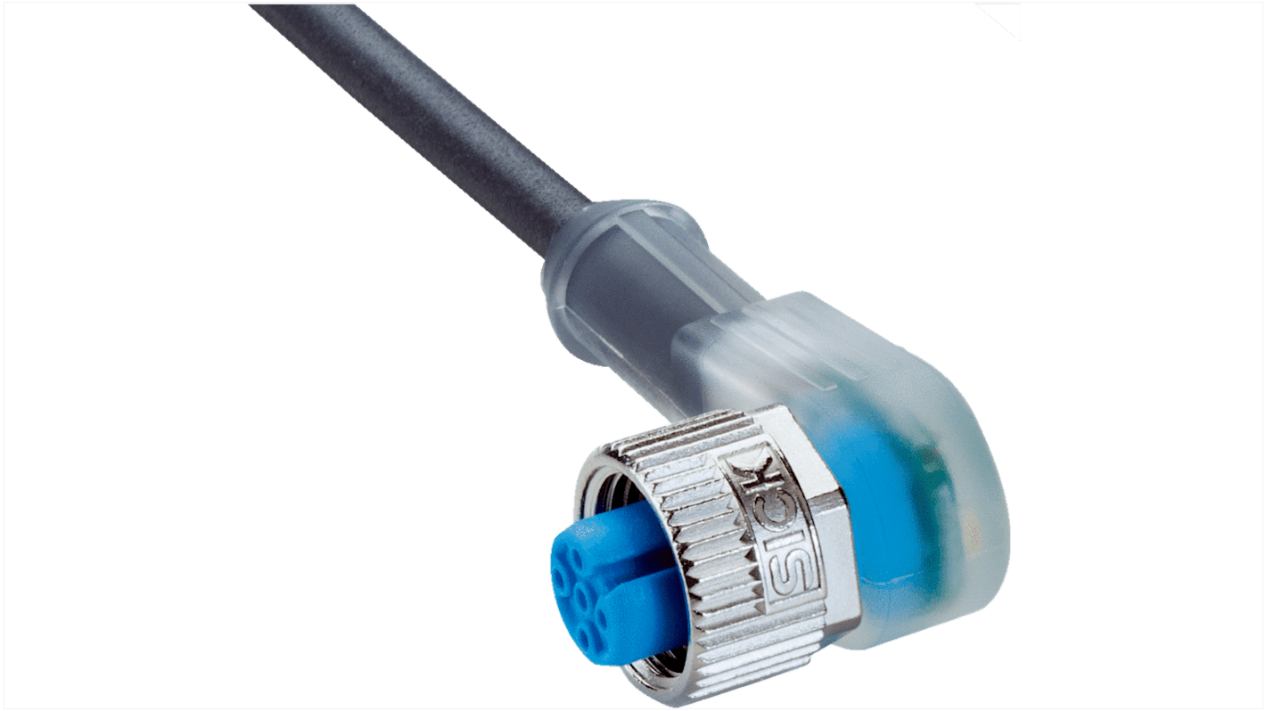 Sick Right Angle Female 5 way M12 to Connector & Cable, 3m