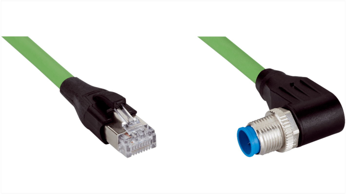 Sick Right Angle Male 8 way M12 to Straight Male 8 way RJ45 Connector & Cable, 5m