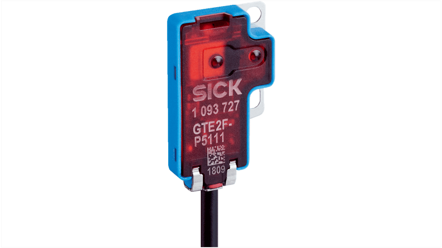 Sick GTE2F Rechteckig Optischer Sensor, Energetisch, Bereich 30 mm, NPN Ausgang, Anschlusskabel, Dunkelschaltend