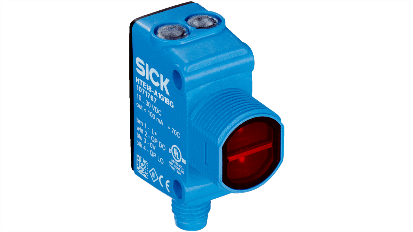 Rs-Online Sensore fotoelettrico Rettangolare SICK Soppressione di sfondo rilevamento 300 mm uscita NPN