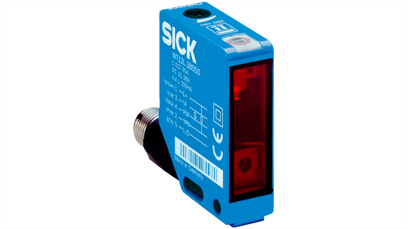 Rs-Online Sensore fotoelettrico Rettangolare SICK Soppressione di sfondo rilevamento 200 mm uscita PNP / NPN