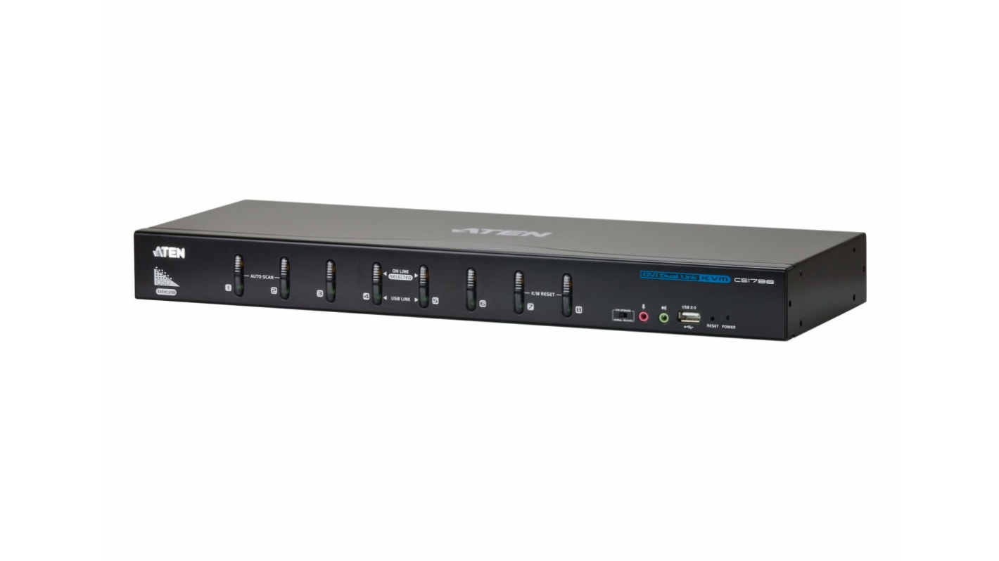 Aten KVM切换器, 8端口, 最大分辨率2560 x 1600, DVI视频接口, 3.5 mm Jack音频接口