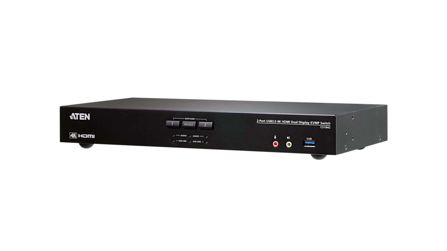 Aten KVM切换器, 2端口, 最大分辨率4096 x 2160, HDMI视频接口, 3.5 mm Jack音频接口