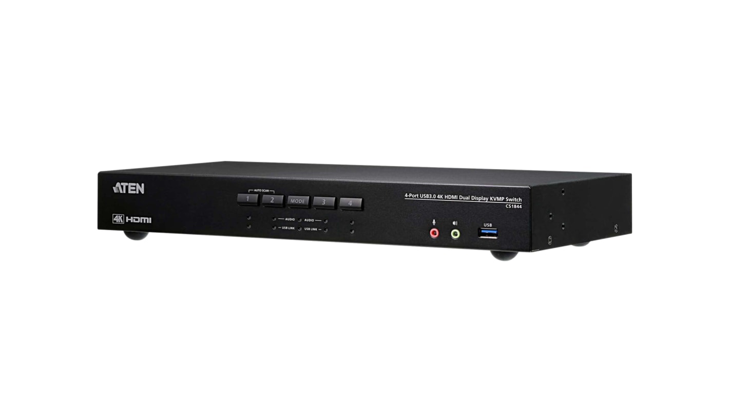 Aten KVM切换器, 4端口, 最大分辨率4096 x 2160, HDMI视频接口, 3.5 mm Jack音频接口