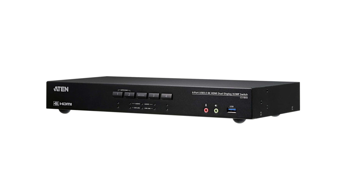 Aten 4 Port USB HDMI KVM Switch, 3.5 mm Jack 4096 x 2160 Maximum Resolution