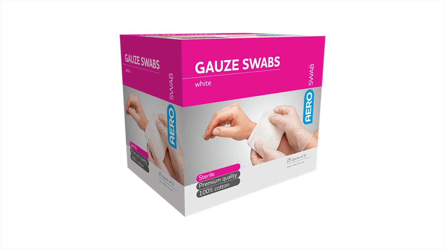 RS PRO Cotton White Gauze, 25 Per Package 10cm