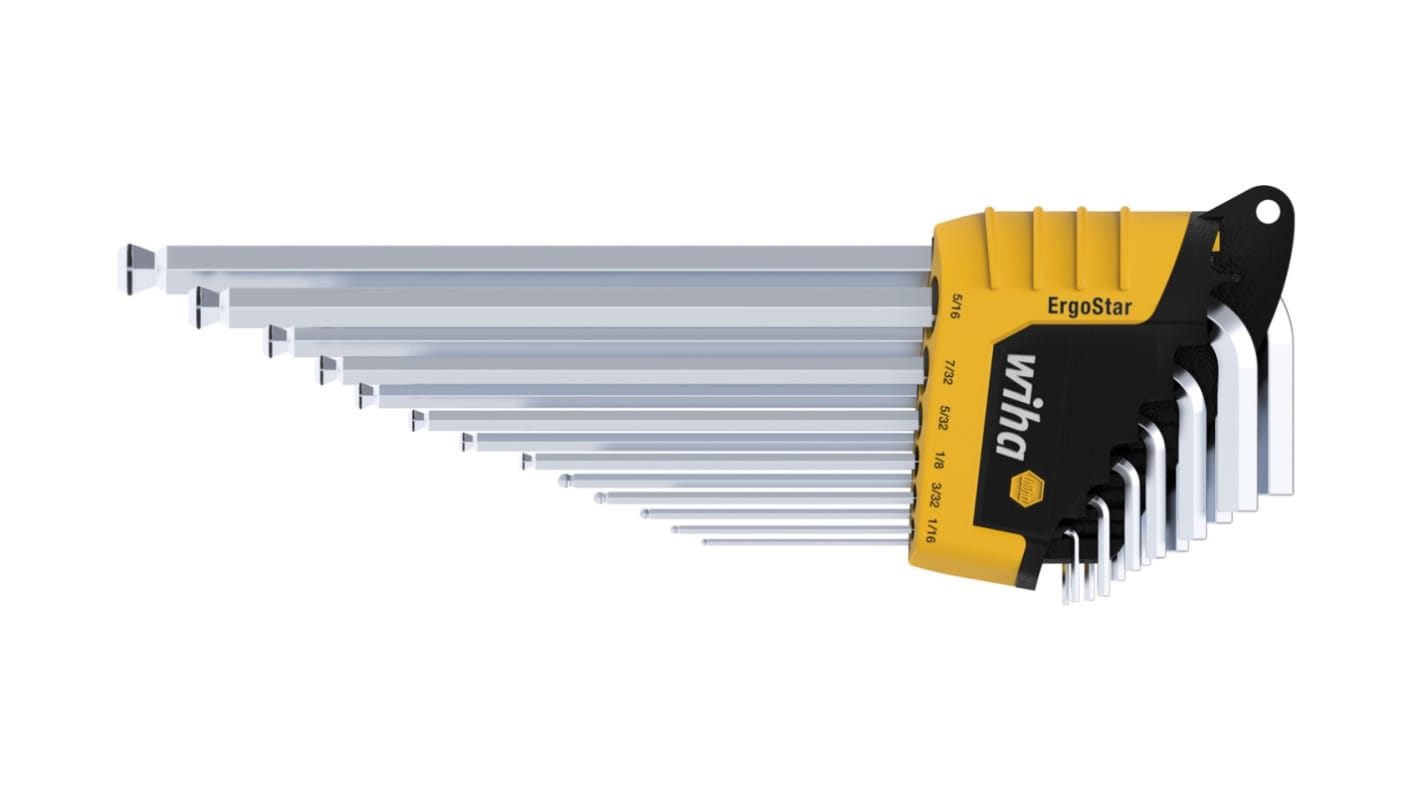 Wiha 13 piece L Shape Imperial Hex Key Set, 0.05 in, 1/4 in, 1/8 in, 1/16 in, 3/8 in, 3/16 in, 3/32 in, 5/16 in, 5/32