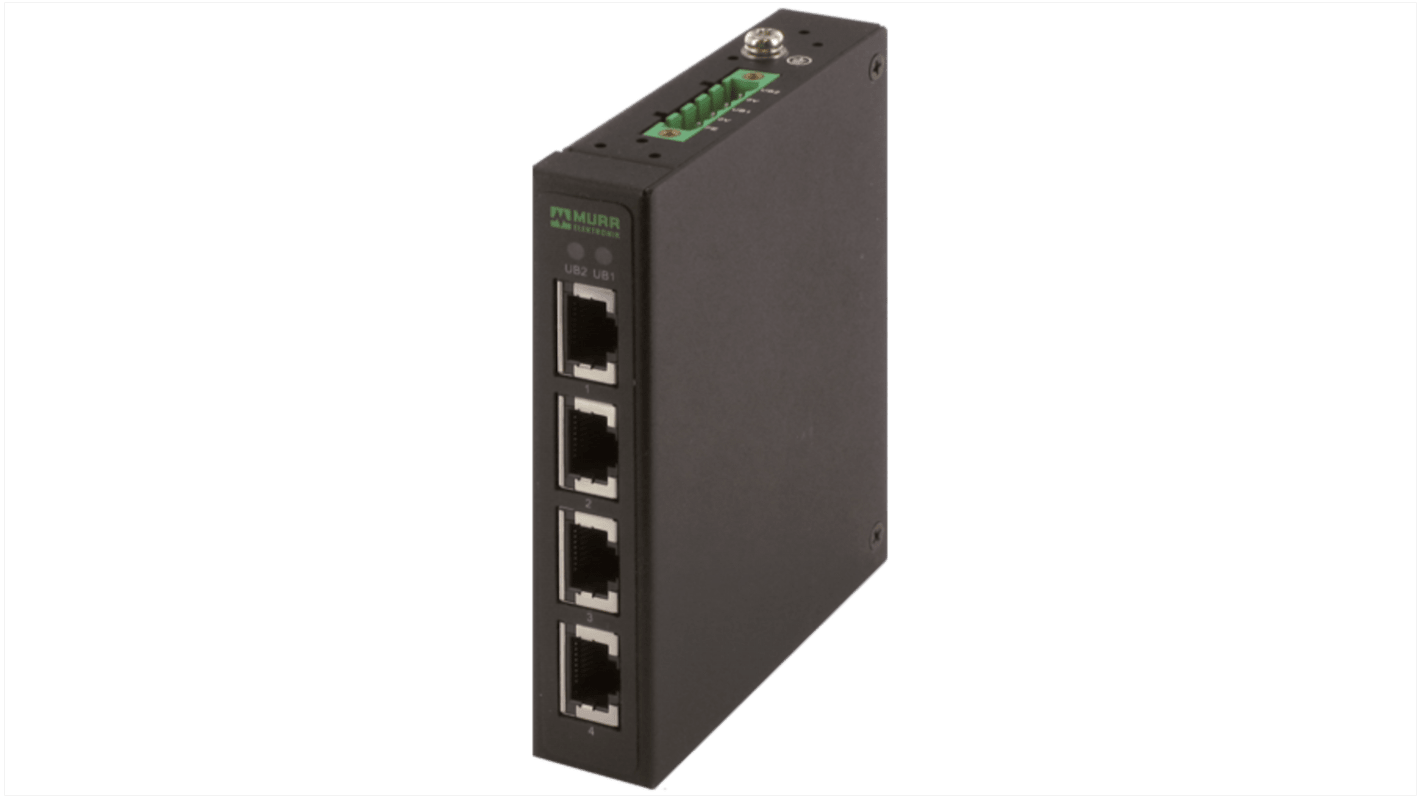 Murrelektronik Limited 58 Series DIN Rail Mount Network Hub, 4 RJ45 Ports, 100Mbit/s Transmission, 9 → 48V dc