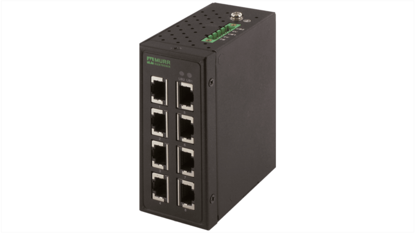 Murrelektronik Limited 58 Series DIN Rail Mount Network Hub, 8 RJ45 Ports, 100Mbit/s Transmission, 9 → 48V dc