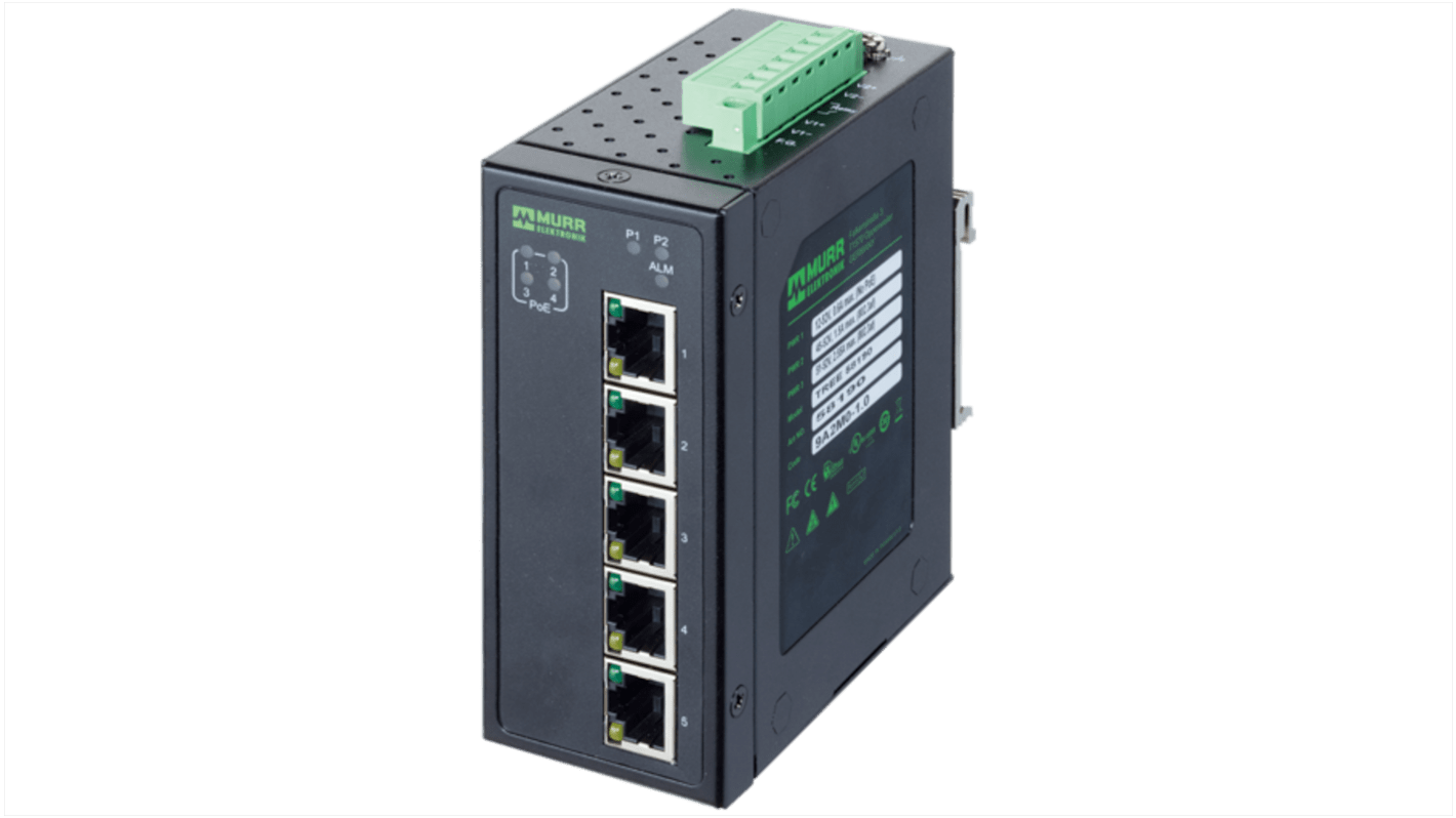 Murrelektronik Limited 58 Netzwerk-Hub, 5 x RJ45 / 1000Mbit/s für DIN-Schienen, 48V