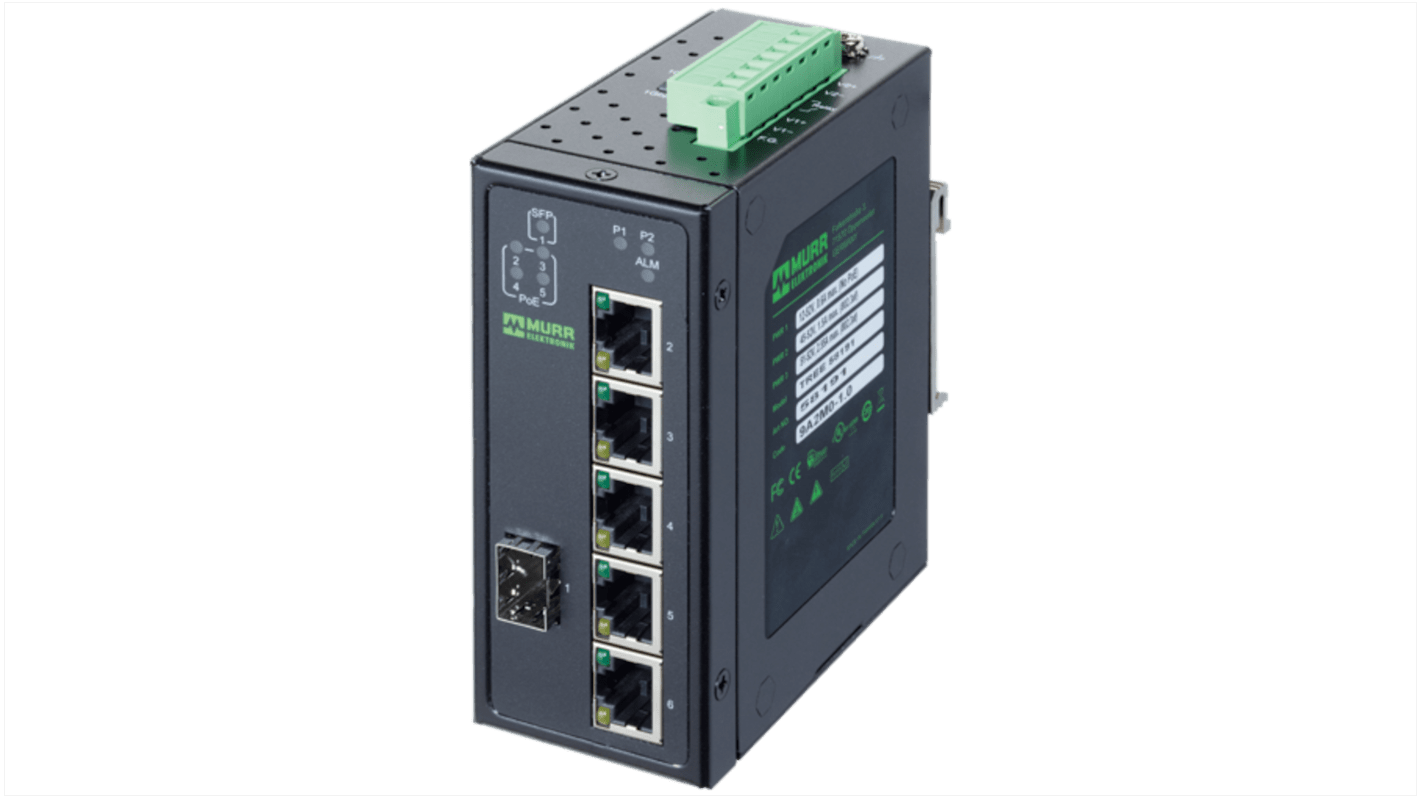 Murrelektronik Limited 58 Netzwerk-Hub, 6 x RJ45 / 1000Mbit/s für DIN-Schienen, 48V