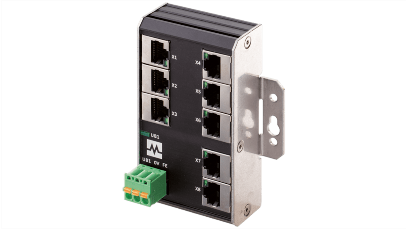 Murrelektronik Limited 58 Series DIN Rail Mount Network Hub, 8 RJ45 Ports, 100Mbit/s Transmission, 9 → 36V dc