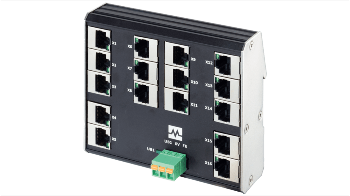 Murrelektronik Limited 58 Series DIN Rail Mount Network Hub, 16 RJ45 Ports, 100Mbit/s Transmission, 9 → 36V dc
