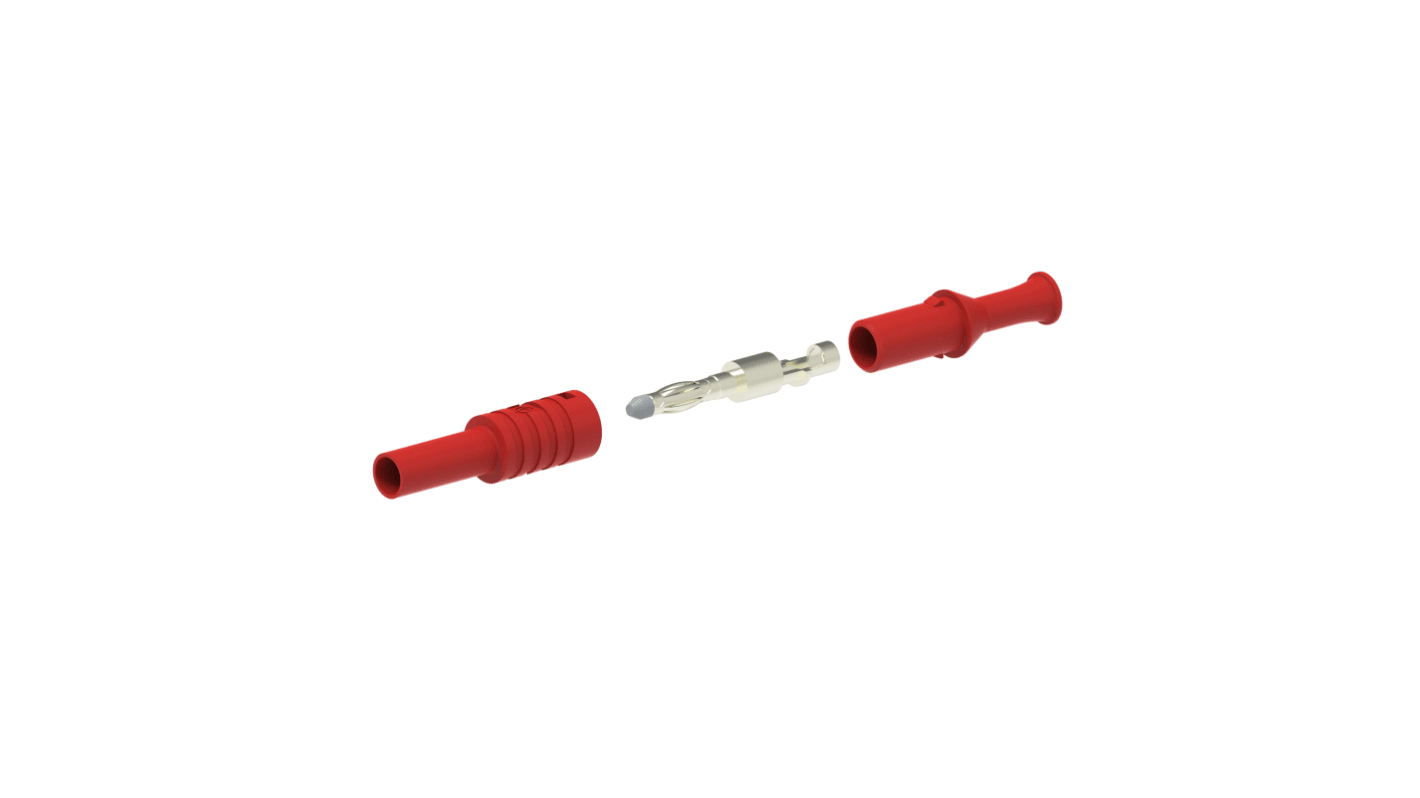 4 mm Bananenstecker Rot, Kontakt vernickelt, 1kV / 36A, Lötanschluss