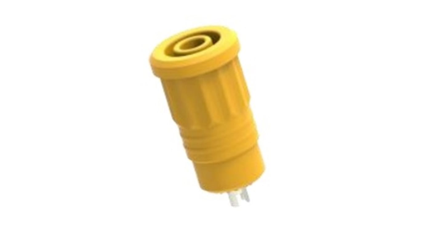 Electro PJP Yellow Female Banana Socket, 4 mm Connector, Press Fit Termination, 25A, 1kV, Nickel Plating