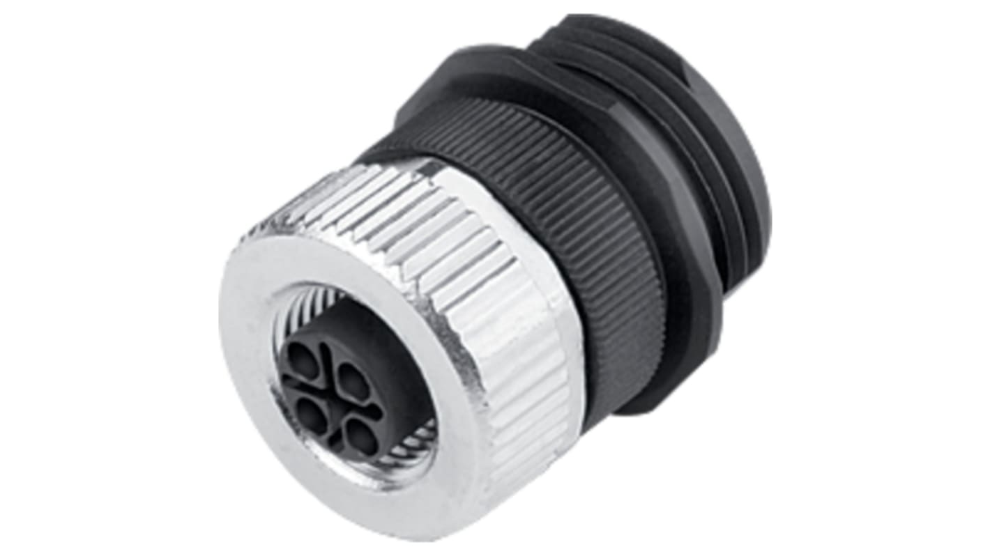 Industrial Circular Connectors, 4 Contacts, Panel Mount, M12 Connector, Socket, Female, IP68, POWER M12 Series