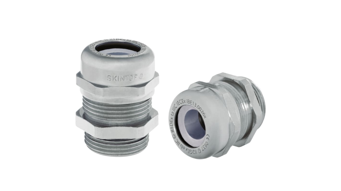 Lapp 5311 Series Silver Brass Cable Gland, M25 Thread, IP66, IP68