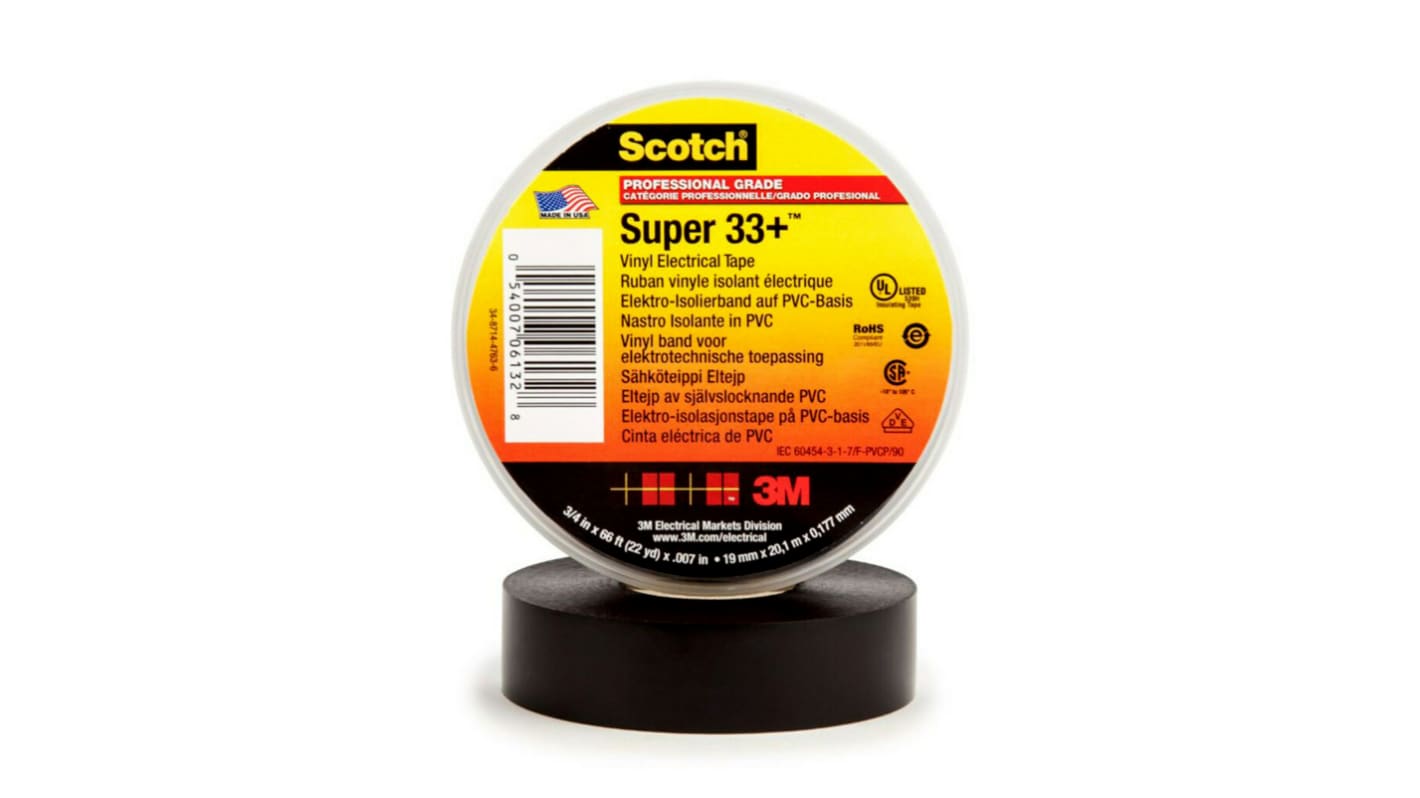 3M Scotch Black PVC Electrical Tape, 0.75in x 108ft