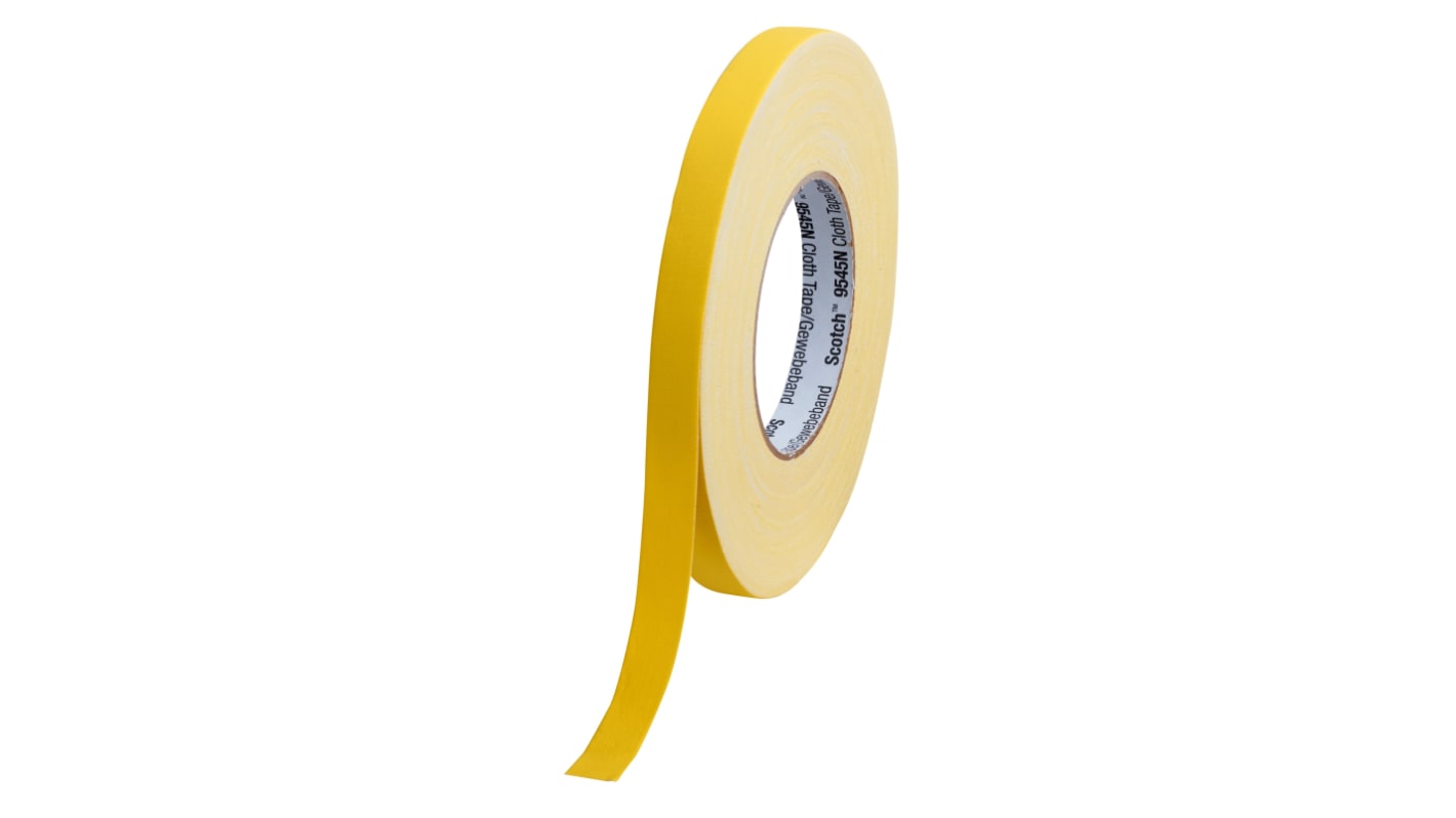 Cinta adhesiva de tela, PVC 3M 9545N de color Amarillo, 15mm x 50m, grosor 0.3mm