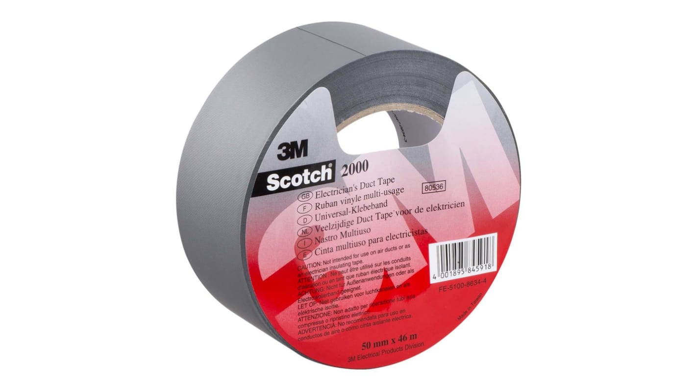 Cinta americana, PVC 3M SCOTCH 2000 de color Gris, 50mm x 46m, grosor 0.15mm