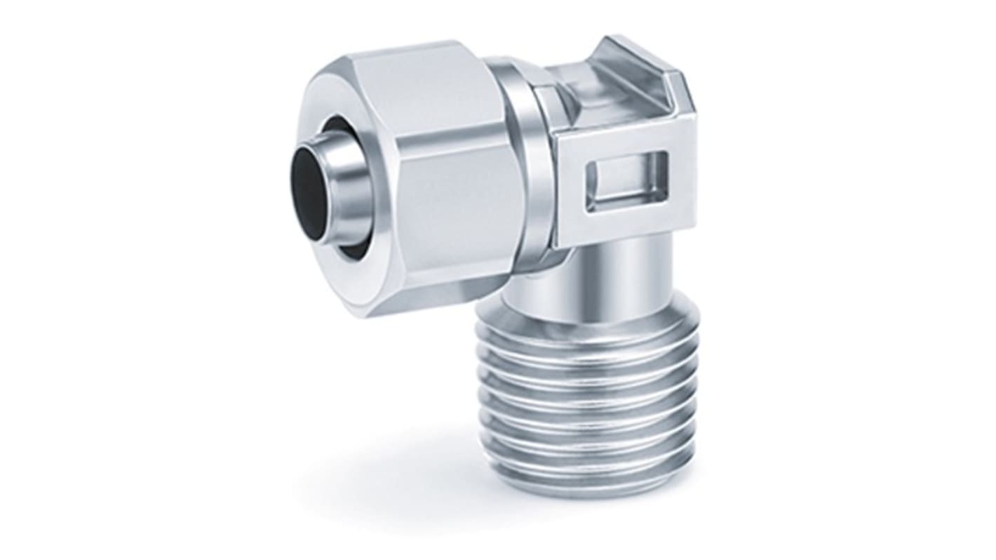 SMC KFG2L Series Elbow Fitting, R 1/4 to 10 mm, Threaded-to-Tube Connection Style, KFG2L1008-02S