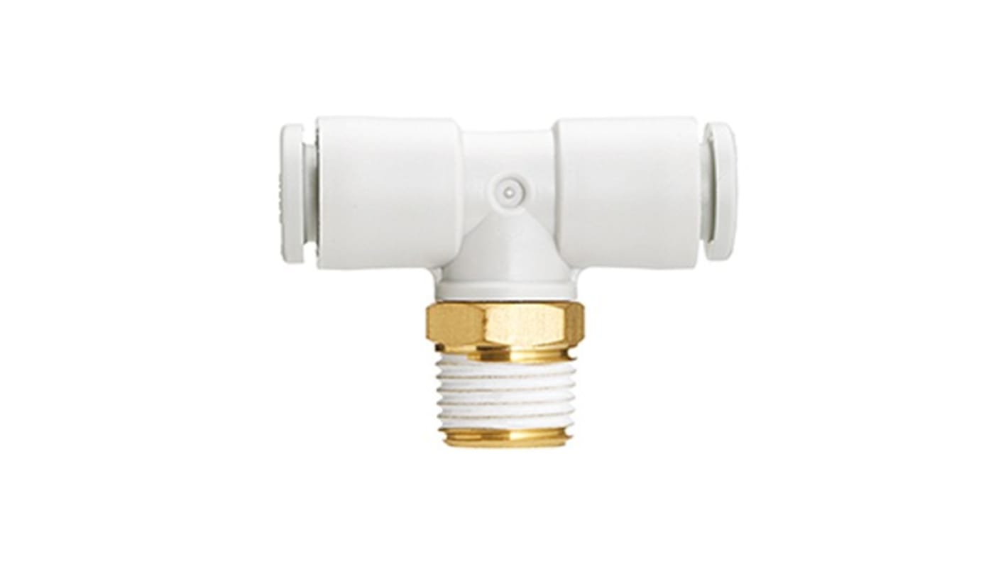 SMC KQ2 Series Branch Tee, R 1/8 to Push In 6 mm, Threaded-to-Tube Connection Style, KQ2T06-01NS