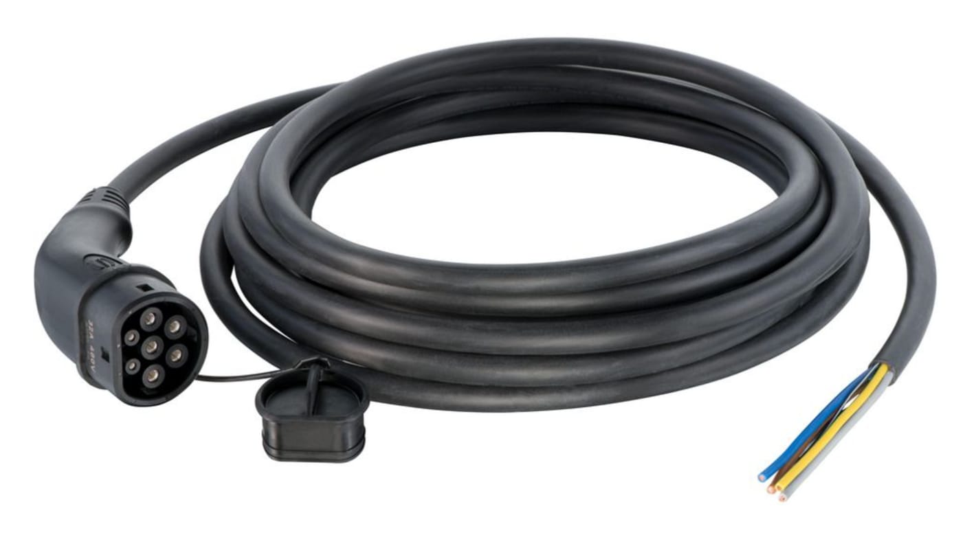 Cable de carga para vehículo eléctrico de Modo 3 HARTING, trifásico, conector Tipo 2, long. 7.5m, 32 A