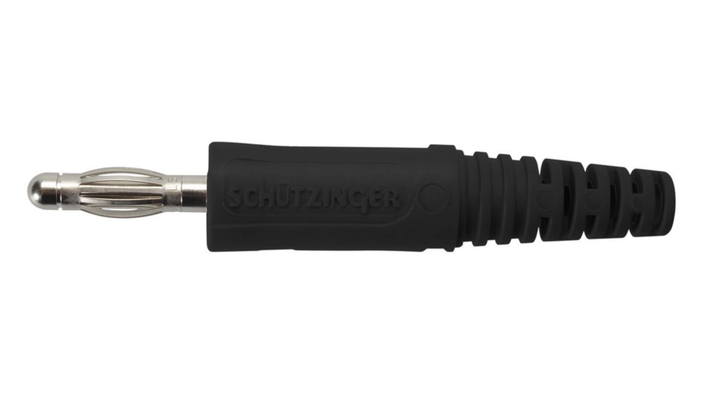 Schutzinger Black Plug Banana Connector, 4 mm Connector, Screw Termination, 32A, 33 And 70V ac/dc, Nickel Plating
