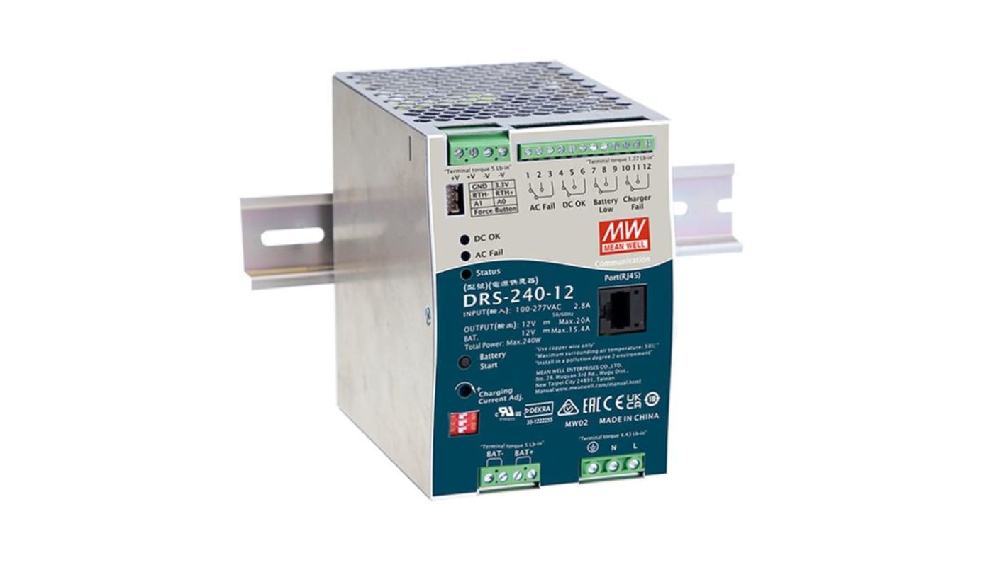 MEAN WELL DRS DIN Rail Power Supply, 305V ac Input, 48V ac Output, 5A Output, 240W