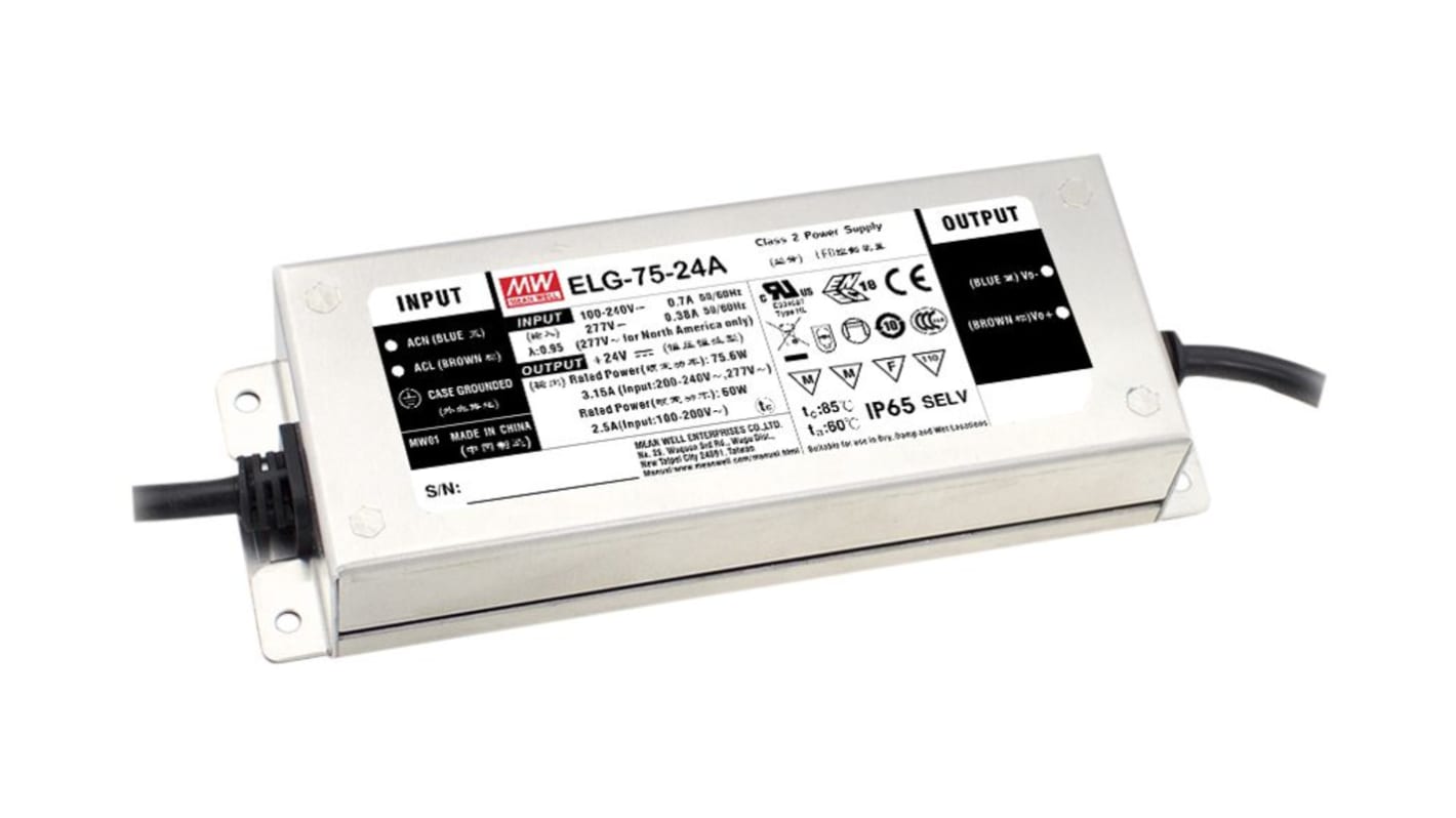 Sterownik LED napięcie wyjciowe: 12V 5A napięcie wejściowe: 305 V AC stabilizowany prądowo / napięciowo 60W MEAN WELL